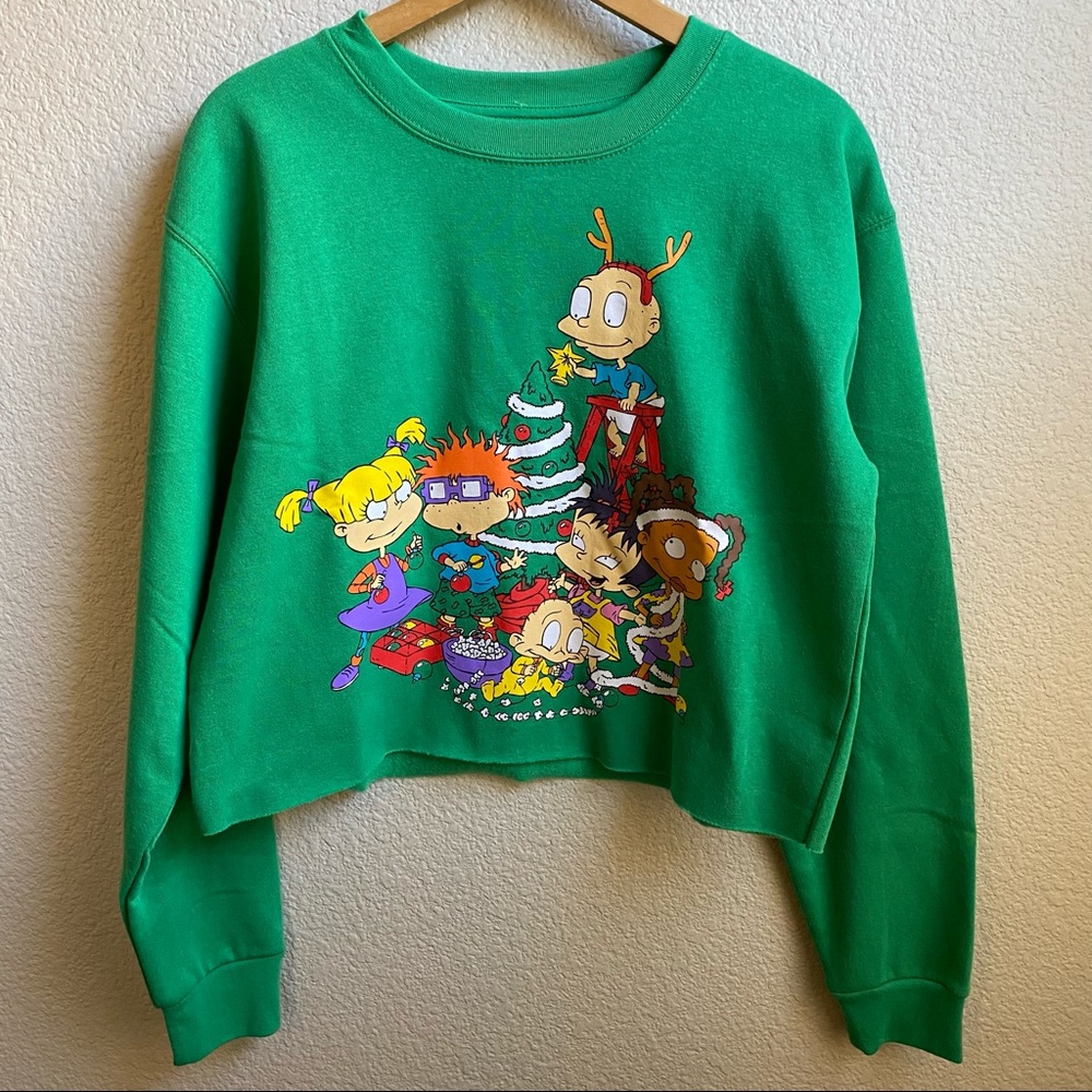 Nickelodeon Rugrats green Christmas sweater cropped